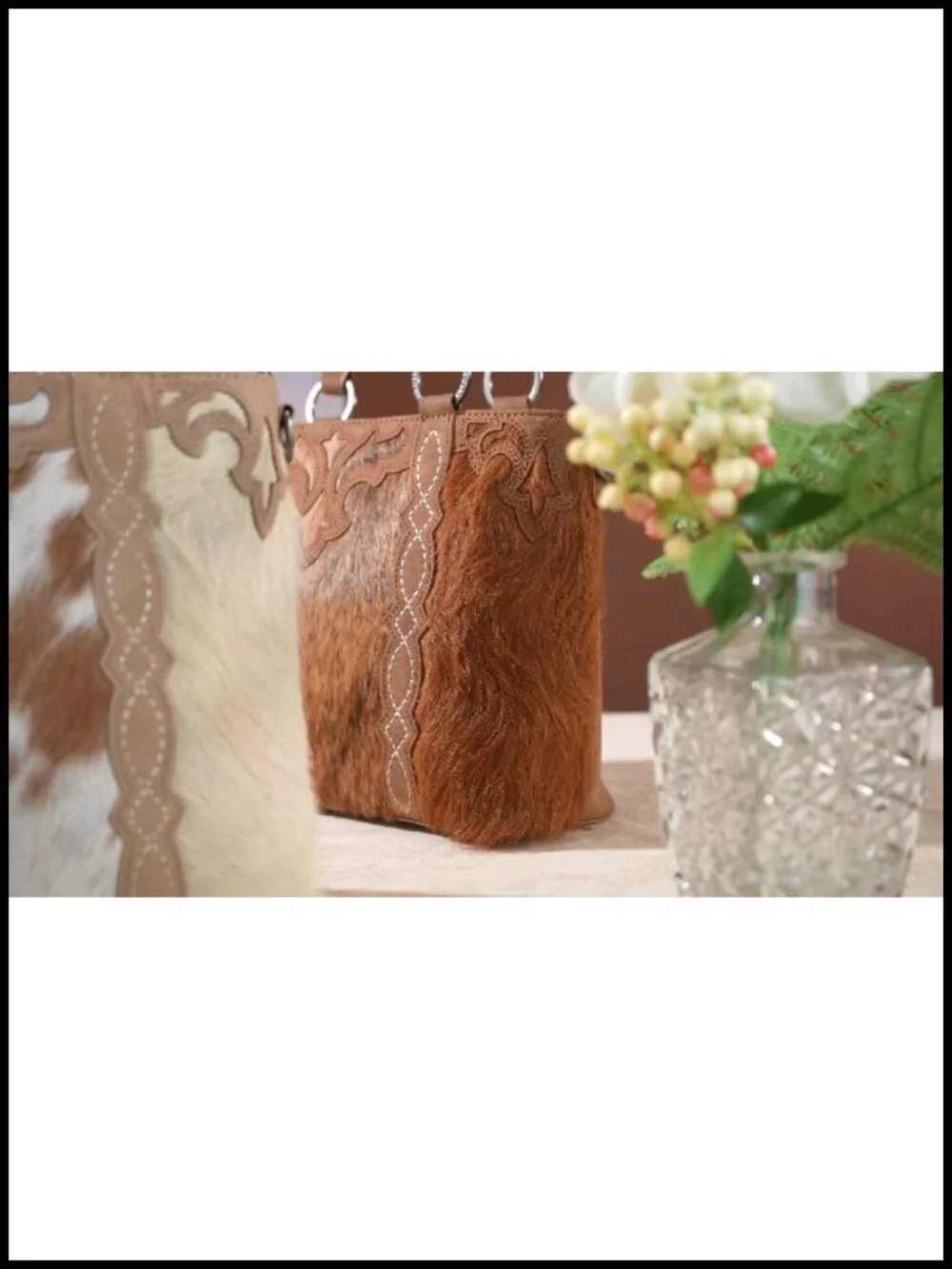 Genuine Hair-On Cowhide Western Tote Bag with Boot Stitch